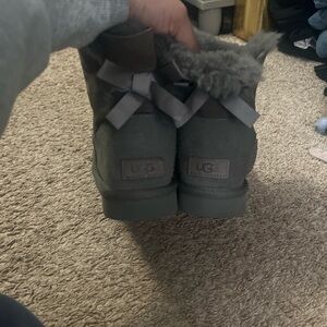 UGG Charcoal Suede Boots with Ribbon Details